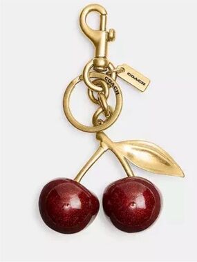 Coach Gold Cherry Bag Charm with Red Lacquered Cherries